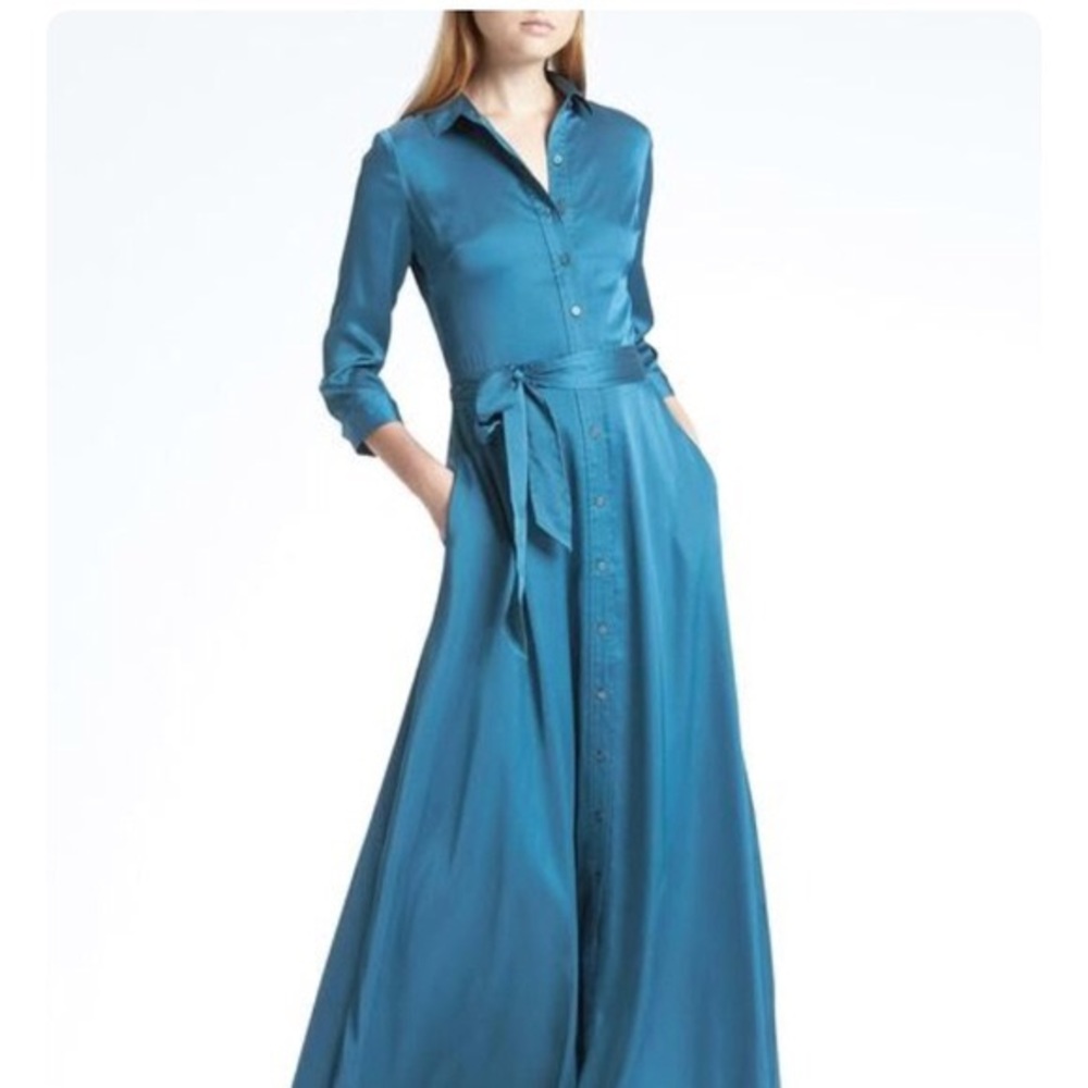 Banana Republic Belted Teal Maxi Shirt Dress NWT